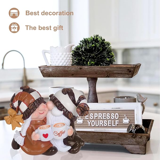 Coffee Bar Decor Gnomes - Handcrafted Resin Gnome Figurine for Home-Spring,Summer,Autumn and Winter Gnome Decorations Gifts-for Coffee Lovers