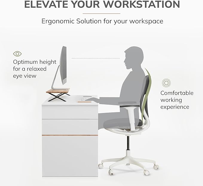 Anji Mountain Monitor Stand - Desktop Organizer & Laptop Riser, Ergonomic Monitor Riser, Space-Saving Monitor Stand for Desk, Durable Construction, Easy Assembly, Ideal for Home & Office,Natural