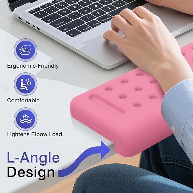 L-Shaped Desk Edge Cushion, 2 PCS Elbow Rest for Desk with Ergonomic Support, Memory Foam Elbow Pad & Arm Rest for Palm, Wrist & Forearm, Non-Slip & Separate Design, Office & Home, Pink