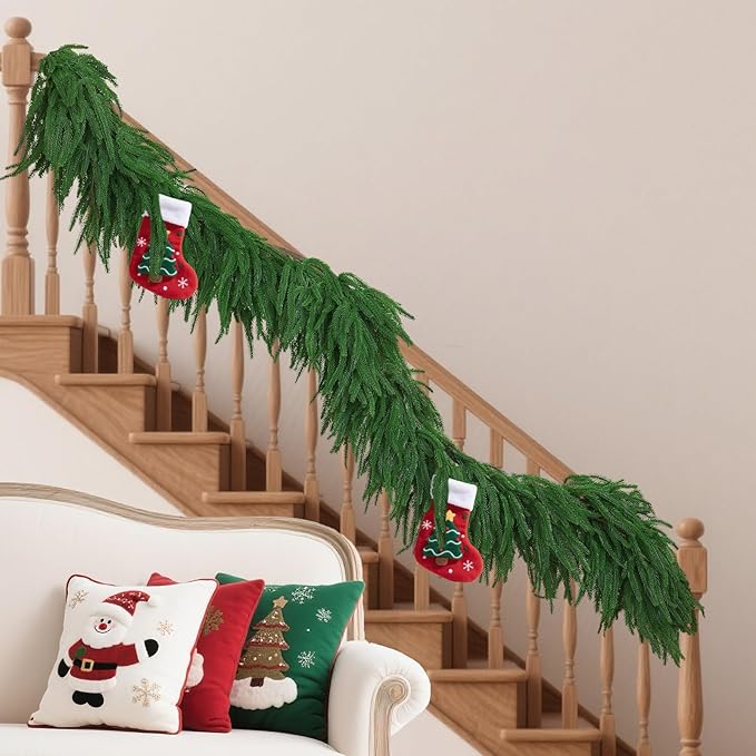 Christmas Garlands Norfolk Pine – 6FT Real Touch Mantle Garland, Artificial Greenery for Staircase, Front Door, Fireplace, and Holiday Indoor & Outdoor Decoration(1, 6FT)