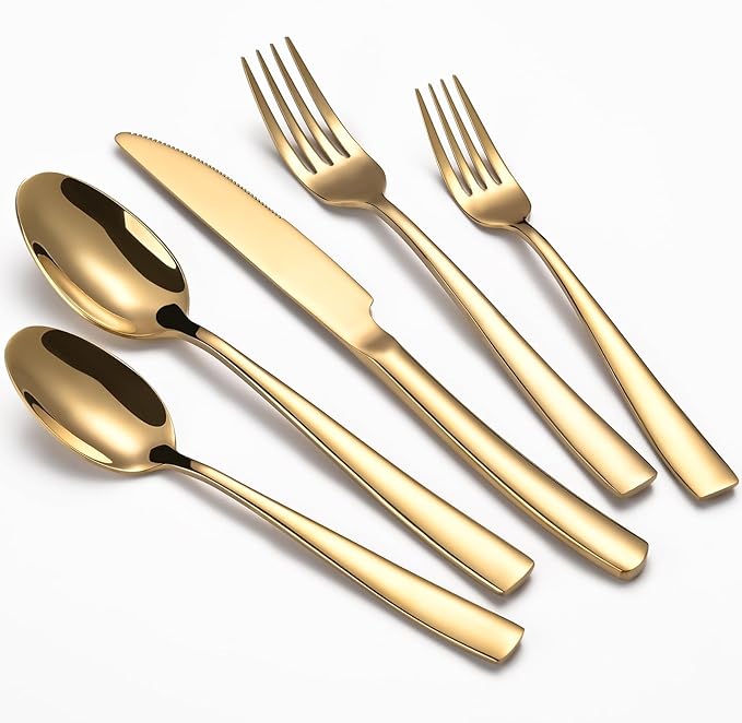 40-Piece Gold Silverware Set, Heavy Duty Stainless Steel Flatware Cutlery Set Service for 8, Food-Grade Utensil Sets for Home Restaurant, Dishwasher Safe