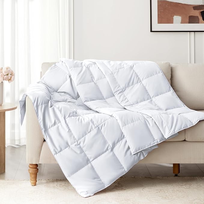 Peace nest Down Throw Blankets for Couch 50x70 Down Blanket for Indoor and Outdoor use Small Soft Lightweight Throw Blanket Bleach White