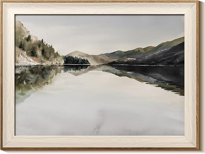 InSimSea Framed Canvas Wall Art Mountain Reflection Decor Vintage Wall Art Mountain Range Nature Wilderness Art Decorative Rustic for Living Room, Bedroom, Office Wall Decor 12x16In
