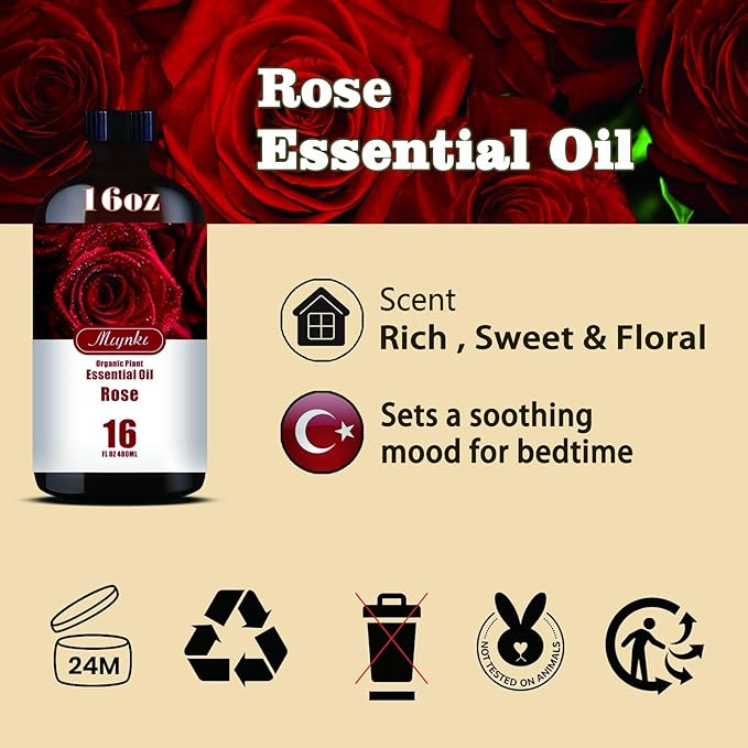 Rose Fragrance Oil-Rose Essential Oil 16.33oz (490ml)-100% Pure Natural Scent for Diffusers, Candles, Soap Making & Aromatherapy-Relaxing Home & Gift Essential Oil for Bath, Massage