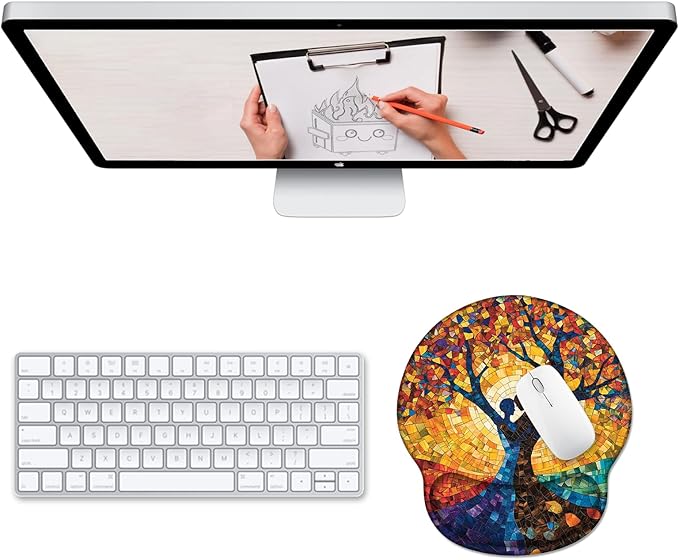 Ergonomic Mouse Pad Wrist Support, Tree of Life Gel Mouse Pads with Wrist Rest, Computer Mousepad for Desk with Non-Slip PU Base, Comfortable Mouse Pad for Office Accessories Supplies Decor