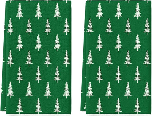 Artoid Mode Dark Green Xmas Trees Christmas Kitchen Towels Dish Towels, 18x26 Inch Holiday Farmhouse Winter Decoration Cleaning Set of 2