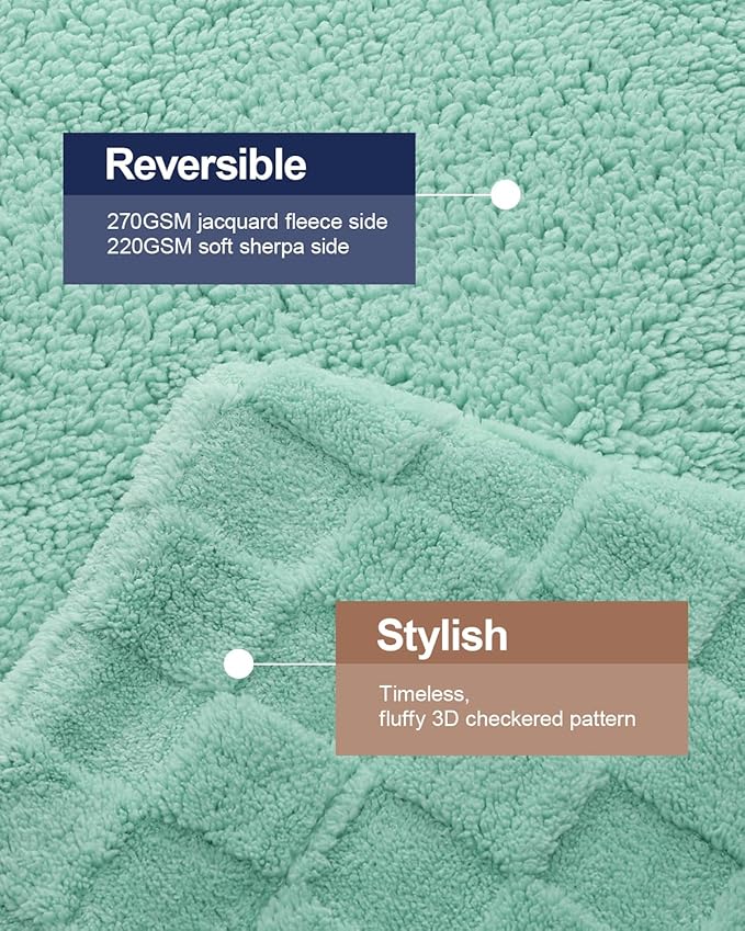 Pawque Super Soft Cozy Throw Blanket for Couch Bed - Fluffy Sherpa Fleece Reversible Thick Warm Fuzzy Blanket for All-Season, 3D Checkered Jacquard Elegant Decorative Blankets, Sage Green, 50" x 60"