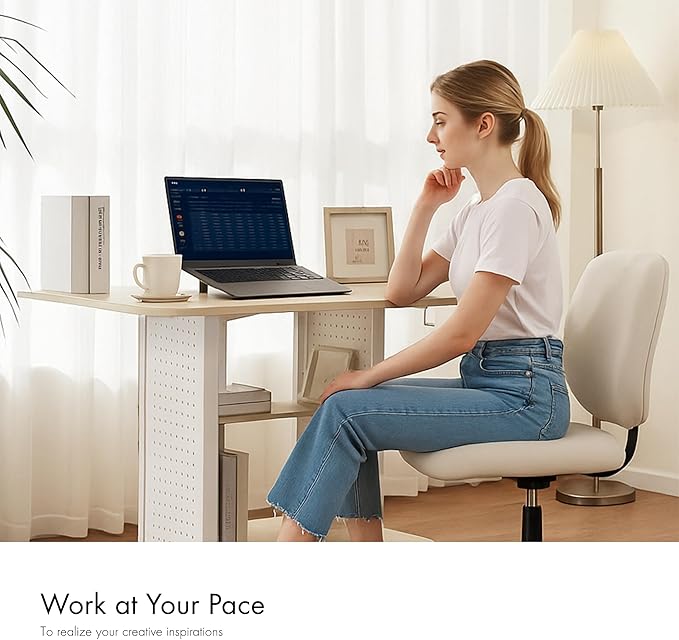 EUREKA ERGONOMIC Gaming Desk Computer, 37" Rolling Desk on Wheels for Small Space, Mobile Computer Cart with Pegboards Adjustable Shelves for Gaming PS Switch, Craft Station, Home Office - Maple