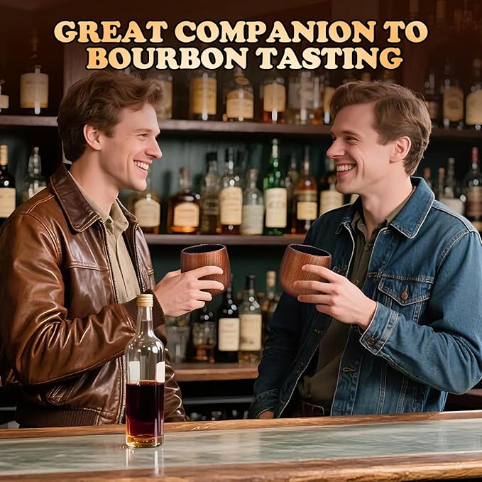 Charred Hardwood Bourbon Glasses Set of 2 - Handcrafted Wooden Whiskey Tumblers with Natural Insulation, Campfire-Ready Design & Collector-Grade Wood Grain - Perfect Home Bar Gifts for Men