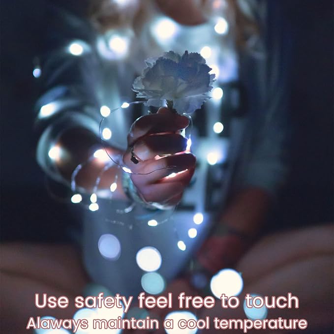 12 Pack Fairy Lights Battery Operated String Lights 7 Feet 20 Led Waterproof Christmas Lights Silver Wire Firefly Starry Moon Lights for Bedroom DIY Party Wedding Patio Christmas White