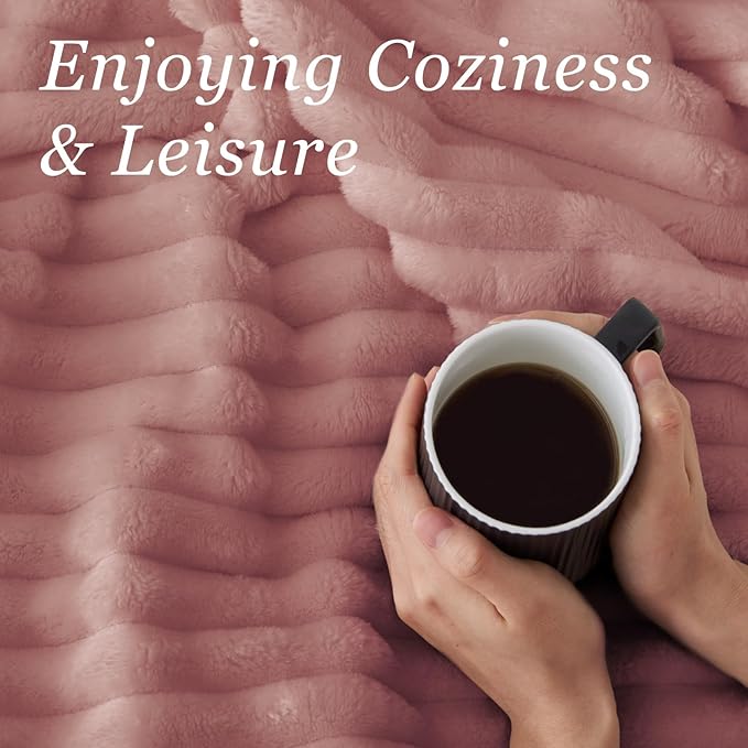 BEDELITE Fleece Throw Blanket for Couch - 300GSM Soft & Warm Fluffy Dusty Pink Blanket, Decorative and Giftable Striped Blankets for Women, Men, 50"x60"