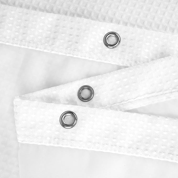 N&Y HOME Stall Waffle Weave Shower Curtain with Snap-in Fabric Liner & Hooks Set - 36" x 72" Small Shower Stall Size, Hotel Style & Mesh Top Window, Machine Washable - 36x72, White