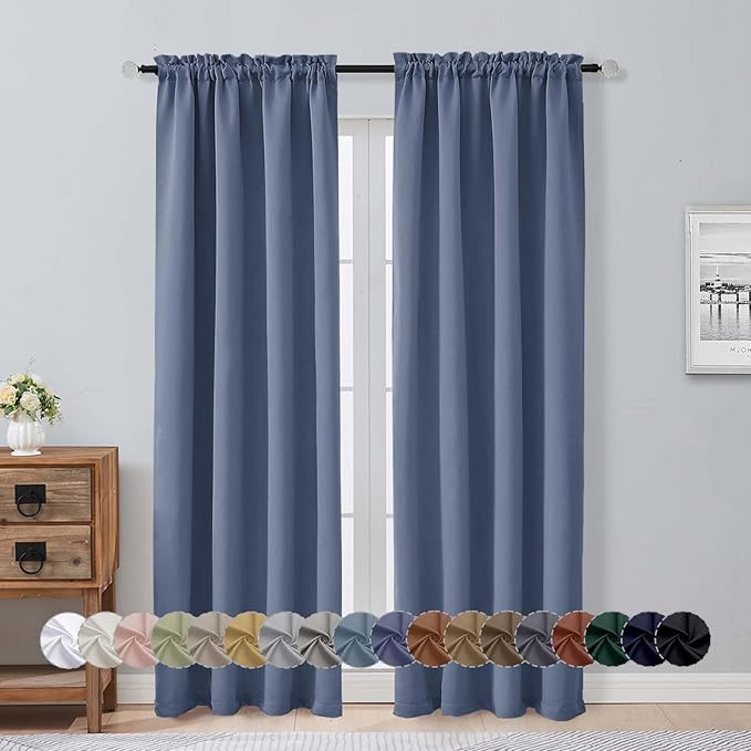 Aiyufeng Denim Blue Blackout Curtains for Bedroom 84 Inch Length 2 Panels Set, Solid Thermal Insulated Privacy Living Room Window Treatment Curtains Blackout Drapes, W40 x L84 Inch, Denim Blue
