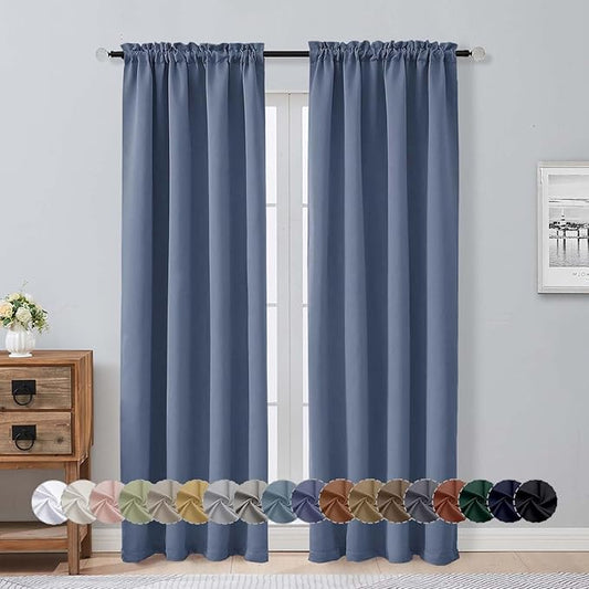 Aiyufeng Denim Blue Blackout Curtains for Bedroom 84 Inch Length 2 Panels Set, Solid Thermal Insulated Privacy Living Room Window Treatment Curtains Blackout Drapes, W40 x L84 Inch, Denim Blue