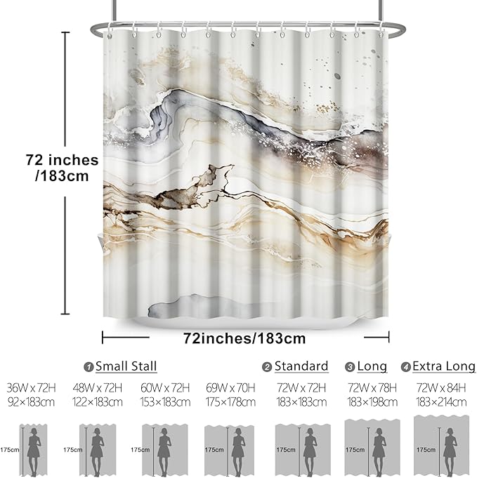 Renaiss Tan Marble Shower Curtain Modern Beige Waterproof Fabric Minimalist Shower Curtains Set Hooks Absract Taupe Ombre Aesthetic Luxury Hotel Bathroom Decorative Shower Curtain 72" W x 84" L