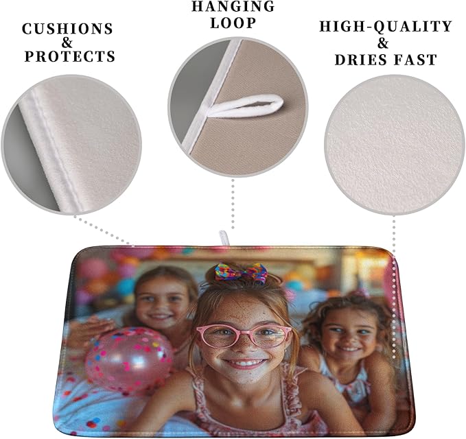 Customized Personalized Image Dish Drying Mat for Dishes 18x24 inch,Custom Any Photo or Text Drying Mat Large Microfiber Dish Drainer Mat Super Absorbent Dish Rack Pad for Coffee Bar Sinks
