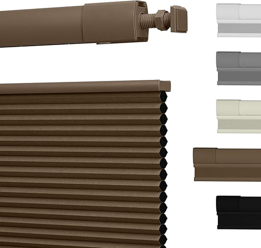 No Drill No Tools Cellular Shades Top Down Bottom Up Blackout Blinds for Windows Cordless Honeycomb Window Shades Easy to Install for Home, Blackout-Dark Brown, Customized Size