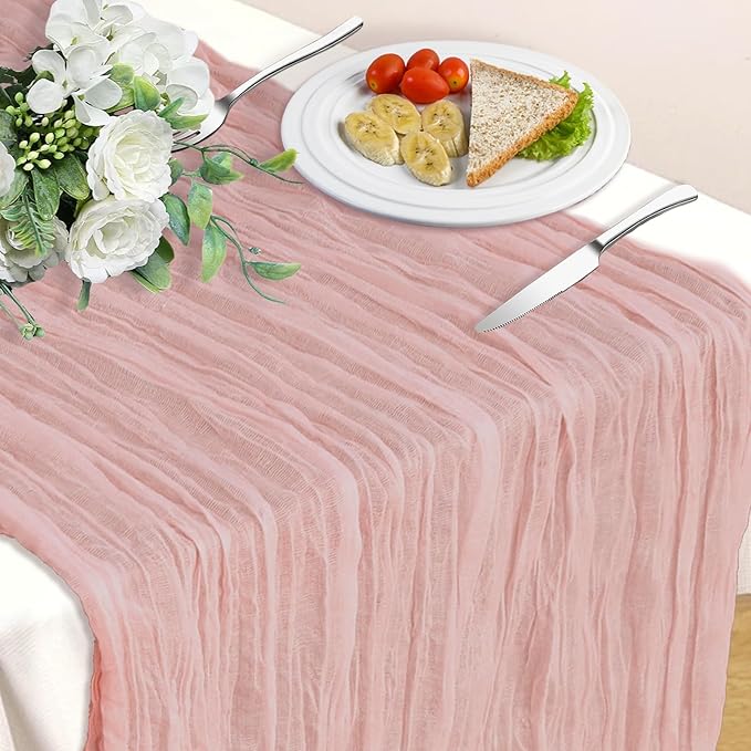 Pink Table Runner, 10Ft 120in Cheesecloth Table Runner, Gauze Rustic Cheese Cloth Table Runners for Wedding, Party, Baby & Bridal Shower, Boho Table Runners for Christmas Thanksgiving Halloween Easter