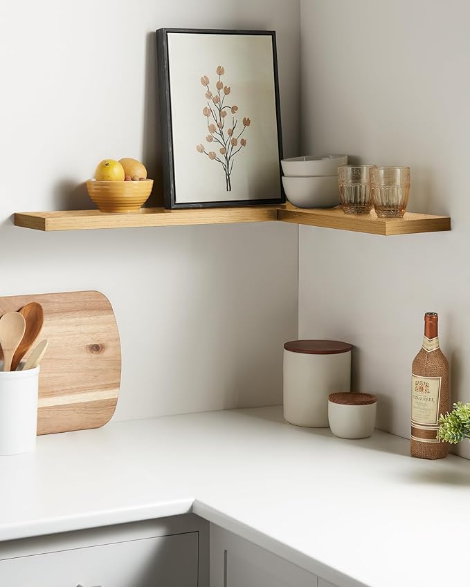 BAYKA Floating Shelves, 22.5 inch Rustic Wood Wall Mounted Shelves Bathroom, Bedroom, Living Room, Kitchen, Hanging Shelf for Books/Storage/Decor (Oak-Toned,Set of 2)