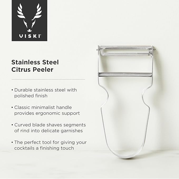 Viski Citrus Peeler Tool, Fruit Peeler for Cocktails, Bar Peeler Stainless Steel, Lemon Peeler, Professional Grade Cocktail Peeler, Bartender Tools