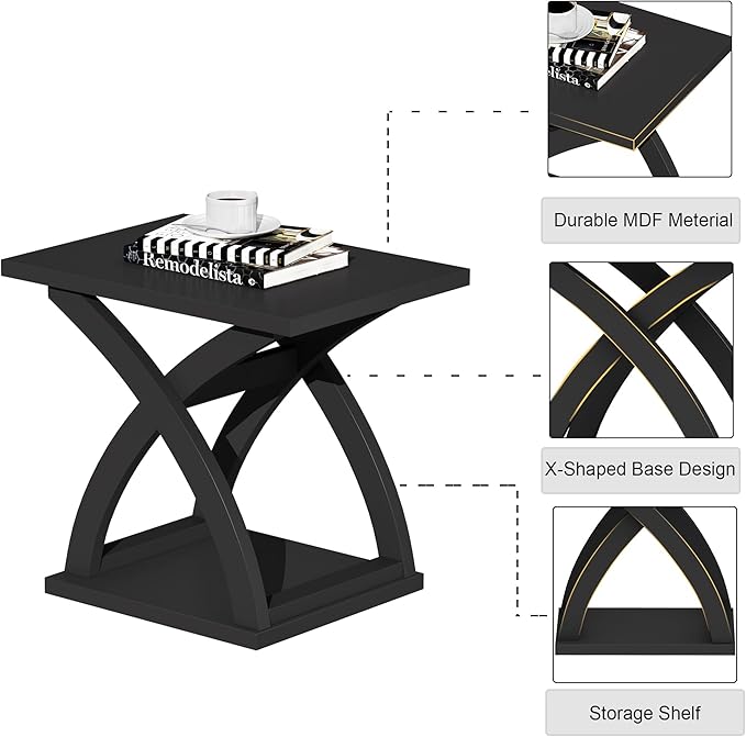 ChooChoo End Side Table Set of 2, Modern End Table with Storage Shelf, X-Design Side Table Living Room