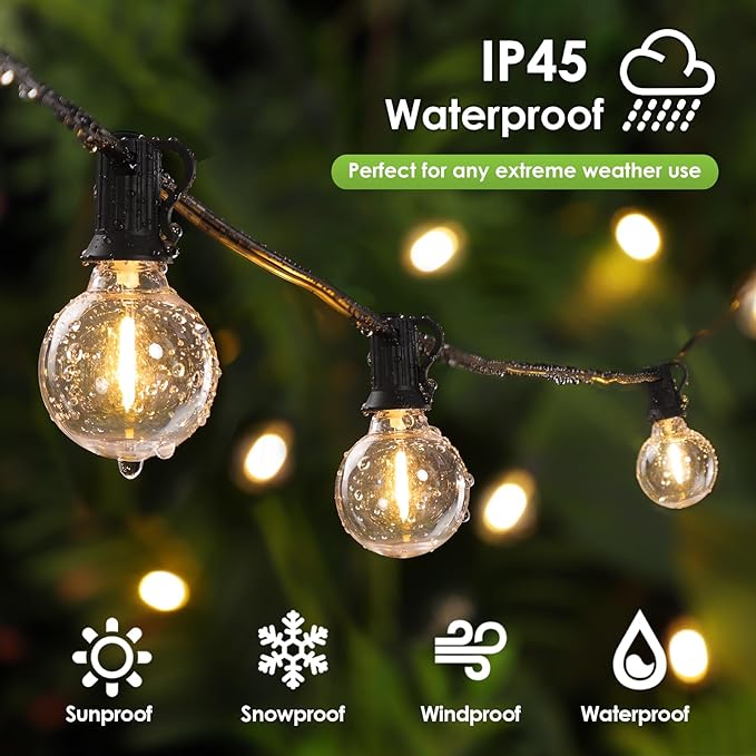 Mlambert 300Ft(3x100Ft) LED Outdoor String Lights Dimmable Waterproof G40 Globe Patio Lights with 150+7 Warm White Bulbs for Backyard Cafe-Black Cord