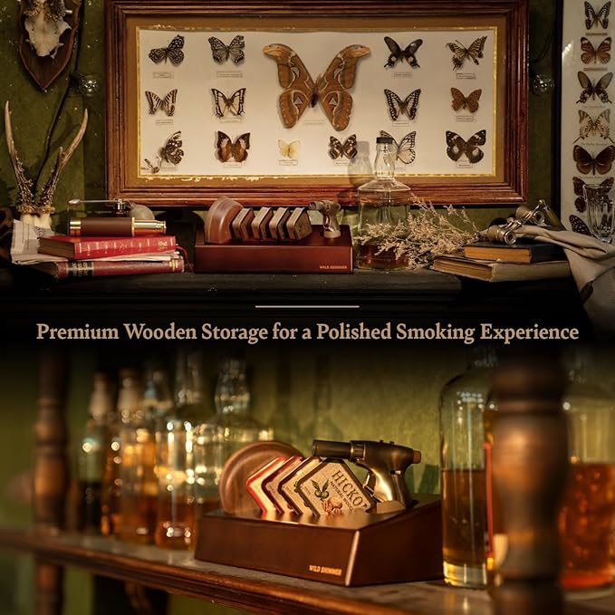 Cocktail Whiskey Smoker Kit with Torch, Wooden Box & Stand | Premium USA Walnut Smoker & 4 Flavors Natural Wood Chips | Old Fashioned Smoker Kit | Bourbon Gifts for Men