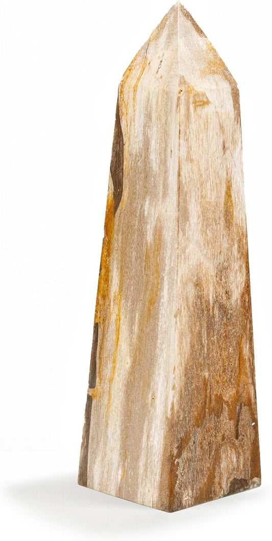 KALIFANO - 12" Brown Petrified Wood Obelisk Point, Hand-Carved, Timeless, Unique, and Elegant Decor Accent, Office or Home Decor