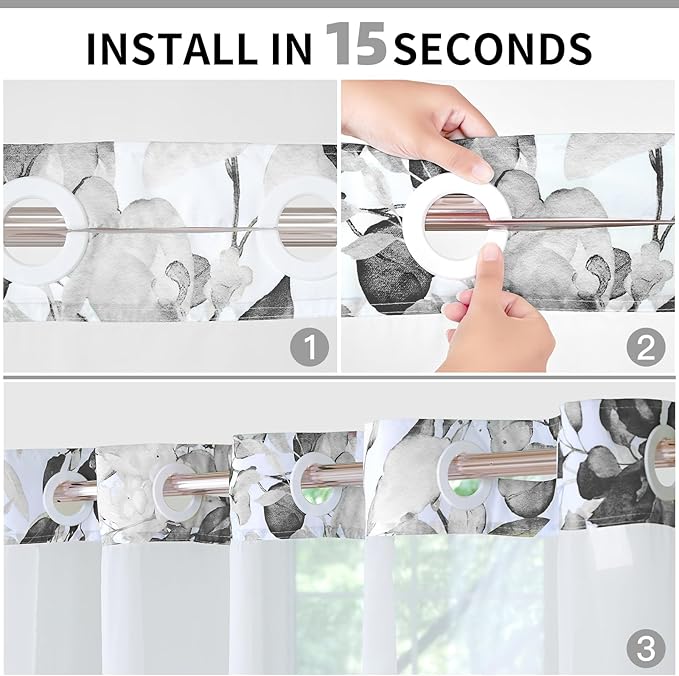 QiyI No Hook Shower Curtain with Snap in Fabric Liner, Grey Eucalyptus Shower Curtain with See Through Top Window, Waterproof Washable Cloth Ringless Shower Curtain Set for Bathroom, 72 x 75