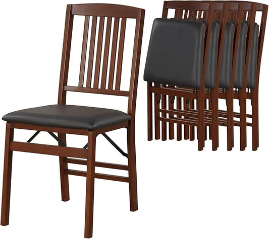 POWERSTONE Folding Dining Chairs Set of 6, Space Saving Foldable Kitchen Chairs with Padded Seat, Slatted Backrest, Solid Wood Frame, No Assembly for Dining Room Apartment Small Spaces