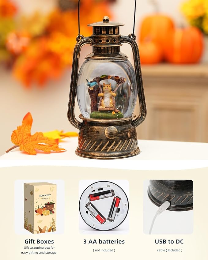 Fall Decor Squirrel Snow Globe, Thanksgiving Decoration Light Up with 6H Timer Glittering Blue Robin Squirrel Snow Globe Fall Gifts for Christmas Decorations