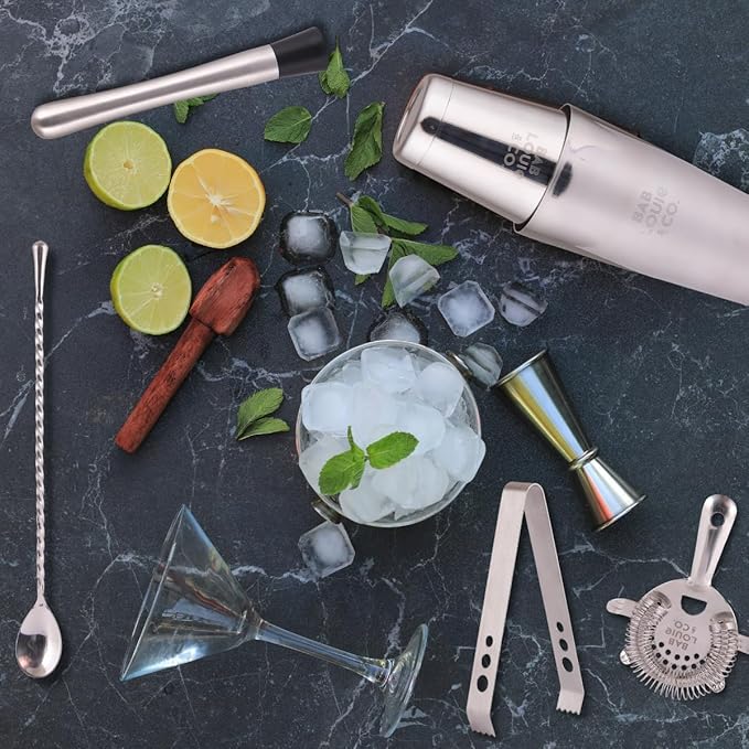 Bab Louie & Co. Bar & Cocktail Set, Ultimate BarKit, Cocktail Shaker Sets for Drink Mix, Set of 6 Stainless Steel & Anti Rust Bar Accessories, BarKit for Gift, Best Gifts for Bartender