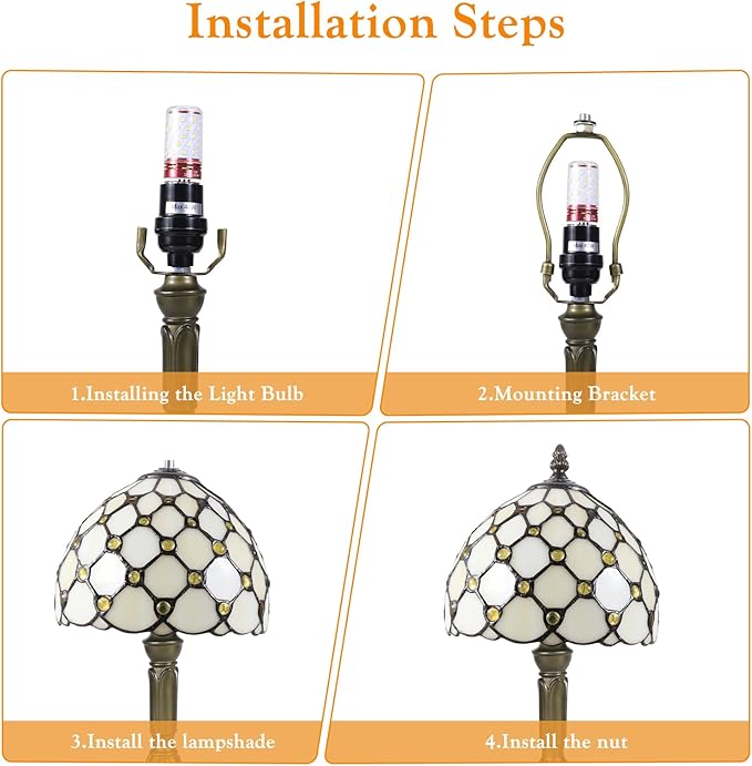 Tiffany Table Lamp,Yellow Beads Stained Glass Lamp,8" Small Tiffany Style Desk Lamp for Living Room Home,Bedroom Bedside Vintage Lamp for Office Dorm Bar Decor Gift,Included LED Bulb