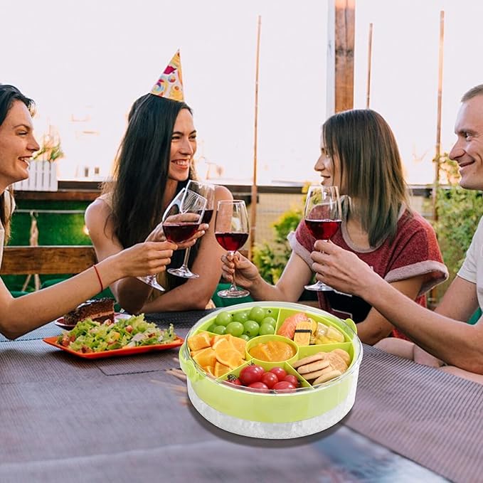 Fruit Ice Divided Serving Tray with Lid and Handle,Chilled Veggie Tray,Shrimp Cocktail Serving Dish,Ideal Cold Chilled Serving Platter for Parties,for Vegetables,Appetizer,Salads,Picnic,Road Travel