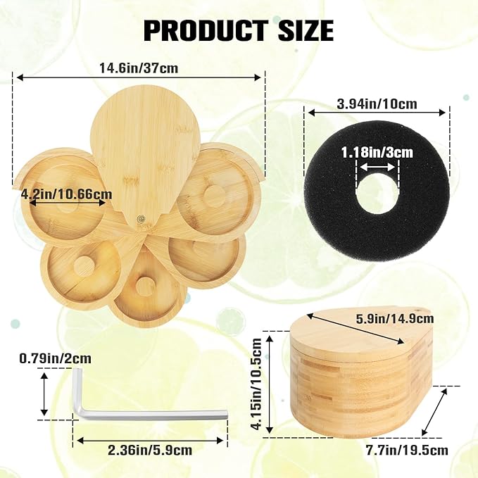 Bamboo 5-Tier Margarita Salt Rimmer Set with Swivel Lids & 5 Sponges – Cocktail Glass Rimmer for Home Bar, Bartender & Party Drinks, Eco-Friendly Design