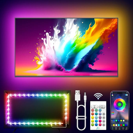 TV LED Lights, 13.1ft LED Lights for 43-60in TV, RGB TV Backlight Behind with Music Sync Bluetooth APP and Remote Control Strip Light USB Powered for Bedroom Gaming Room Decor