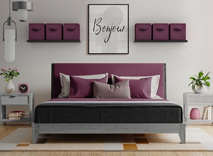 Sorbus Foldable Storage Cubes - 6 Fabric Baskets for Organizing Pantry, Closet, Shelf, Nursery, Playroom, Toy Box, Cubby - 11 Inch Dual Handle Collapsible Closet Organizers and Storage Bins (Purple)