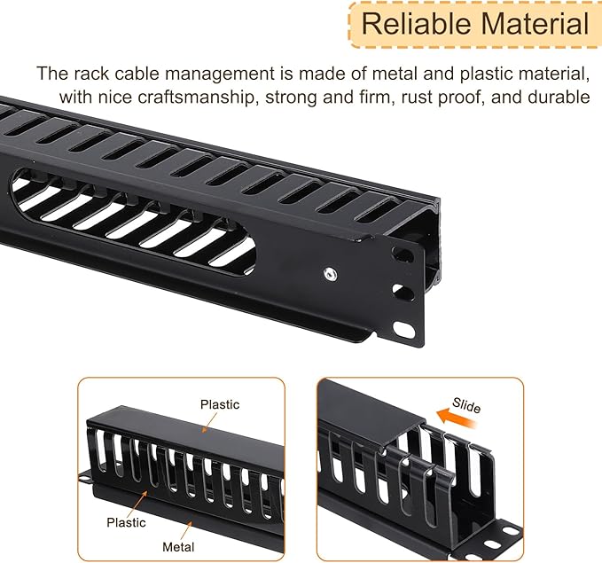 PATIKIL 1U 19 Inch Cable Manager, 4 Pack 24 Slot Horizontal Rack Mount Wires Management Metal Finger Duct Wire Organizer for Network Cabinet, Black