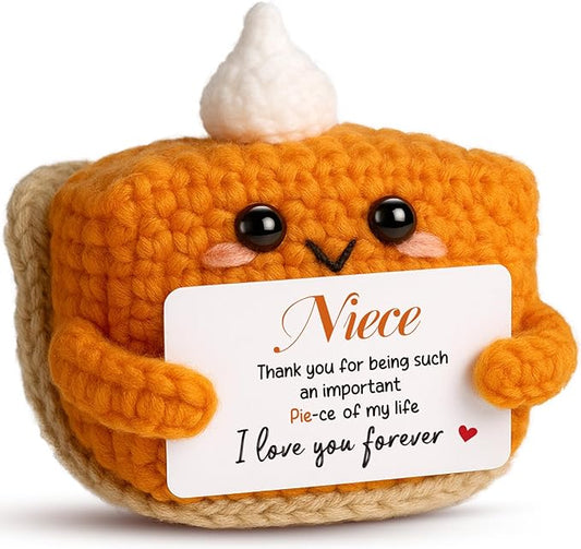 Thank You Gifts for Niece from Auntie Uncle, Mini Crochet Pumpkin Pie Plush, Birthday Presents for Halloween Thanksgiving Christmas Stockings Stuffer Emotional Small Cute Decorations