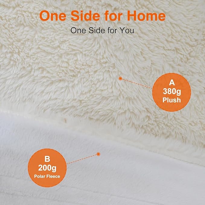 Heated Blanket with 10 Hours Auto-Off 6 Heat Level, Cozy Shaggy Faux Rabbit Fur Electric Blanket with Overheating Protection (White, 84"X90")