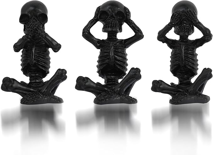 Skull Shelf Decor,Yoga Skeleton Figurine,Halloween Gothic Home Decor,Antique Silver Accent Statue,Collectible Figurines Set of 3(Black)