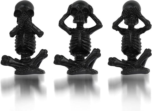 Skull Shelf Decor,Yoga Skeleton Figurine,Halloween Gothic Home Decor,Antique Silver Accent Statue,Collectible Figurines Set of 3(Black)