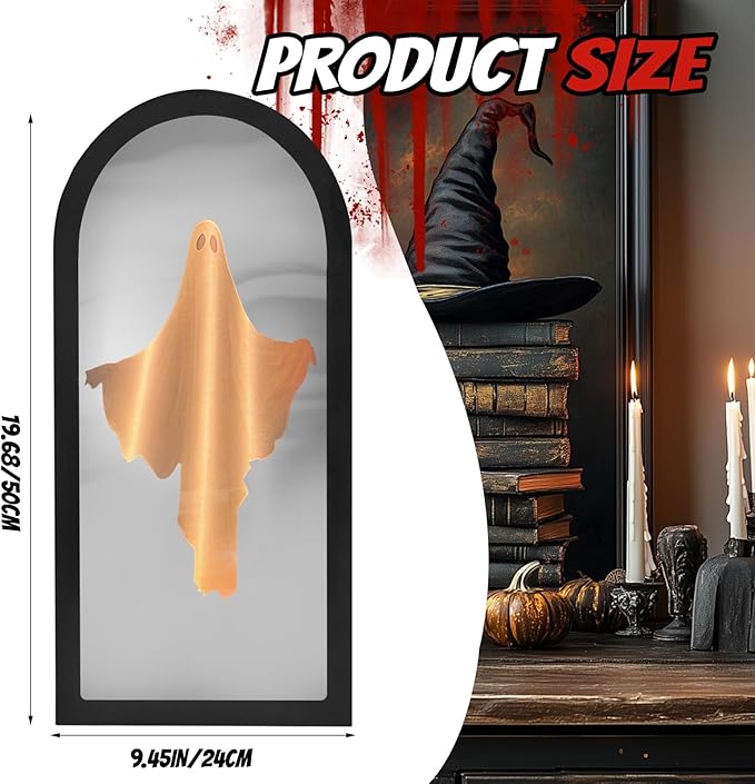 2025 Halloween Hologram Ghost Mirror - Spooky LED Indoor Decor, Scary Party Supplies, Haunted Home Accessories, Easy Install, (Plug-in, 19.68" x 9.45")
