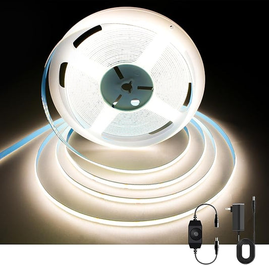 32.8ft COB LED Strip Lights 4000K Dimmable, High CRI 93+ with Power Adapter, Flexible Light Strips for Bedroom, Room, Kitchen, Mirror （Remote Control not Included）