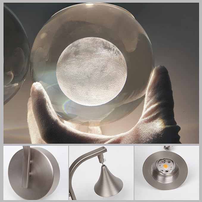 Crystal Wall Sconce, Moon Modern Wall Sconces Indoor, Dimmable LED Wall Light for Bedroom Bedside Batnroom Vanity Living Room Dining Room Hallway. Nickel