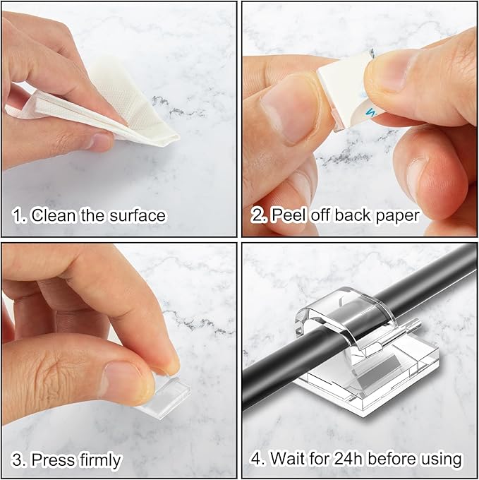 65Pcs Cable Clips, Adhesive Cable Organizer Cord Holder Wire Clip Wire Management Self Adhesive Hooks Wire Holder for Office, Home(Transparent, 65PCS-Large)