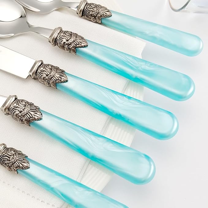 REVERIE Collection 18/10 Stainless Steel Vintage Flatware set,Sliverware set,Dishwasher safe (20, Blue)