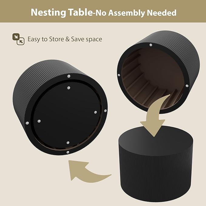 Black Round Coffee Table Set of 2, Modern Wooden Nesting Coffee Tables for Living Room, No Assembly Required Circle Side Tables Set Accent End Table for Bedroom, Balcony