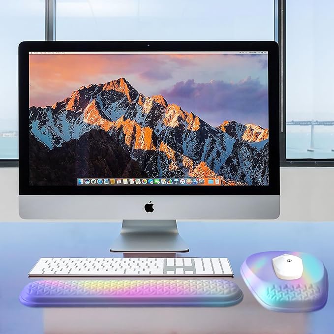 Mouse Pad with Wrist Rest, Comfortable Memory Foam Wrist Rest for Computer Keyboard, Ergonomic Mouse Pad Set for Easy Typing & Pain Relief - Gradient Blue Pink