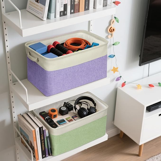 BALEINE 3 Pack Fabric Storage Bins for Shelves, Linen Storage Baskets for Organizing, Decorative Closet Bins for Clothes, Home (Black, 15"x11"x9.5")